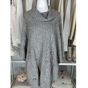 Talbots Women's Size M Gray Cable Knit Cowl Neck Poncho Pullover Sweater #0564